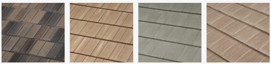 Four Different Concrete Roof Tile Color Options Showcasing Shades Of Gray, Beige, And Brown.