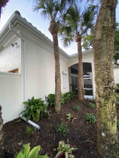 Close-Up View Of Black Mesh Leaf Guard Installed On A Metal Roof Gutter In Cape Coral.